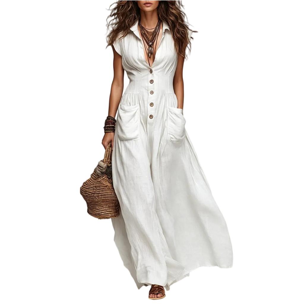 Ladies' Casual And Fashionable Short Sleeved Long Skirt Dress