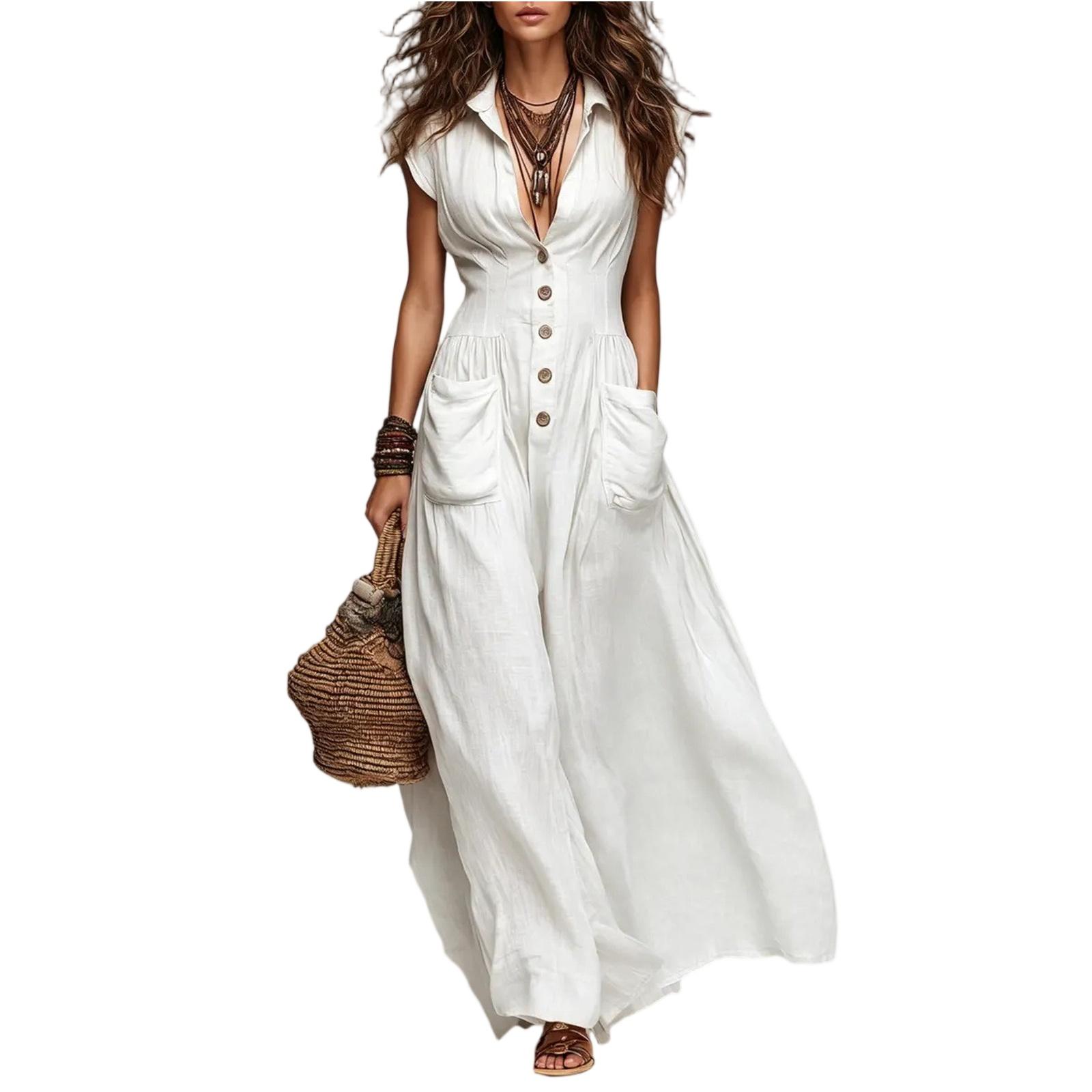 

Ladies Casual And Fashionable Short Sleeved Long Skirt Dress XL білий