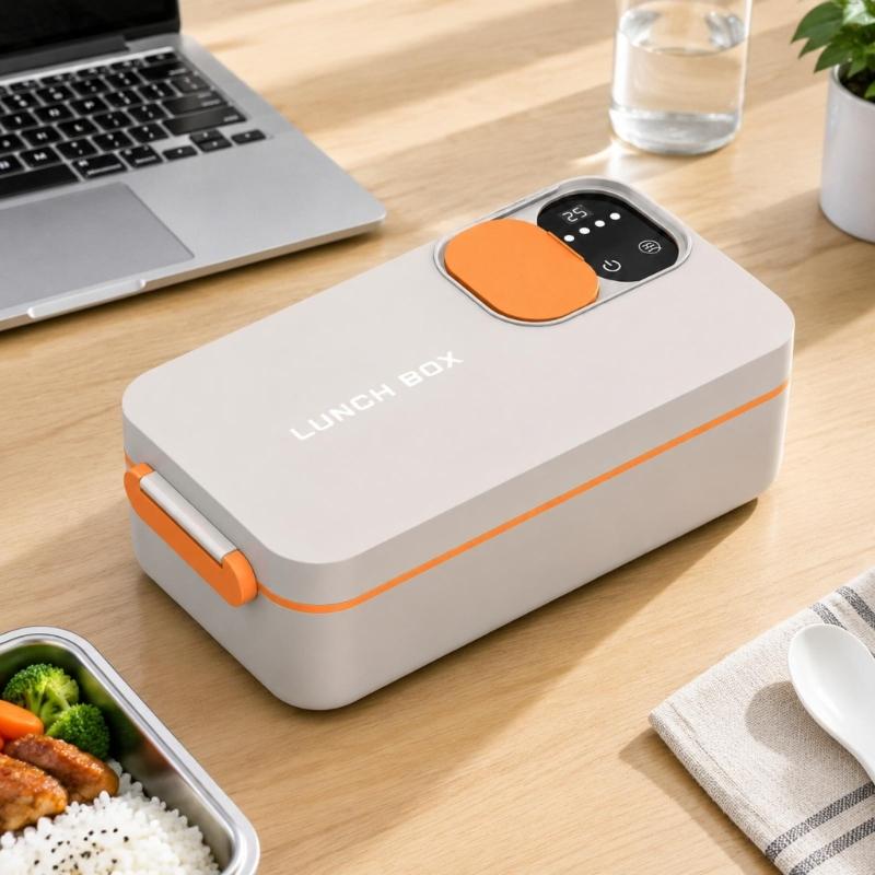Beheizbare Lunchbox mit Akku und Digitalpanel, Wiederaufladbarer Akku, Herausnehmbarer 304er Stahlbehälter und Seitenverschlüssen