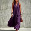 Spot TK new European and American loose v-neck sleeveless solid color dress