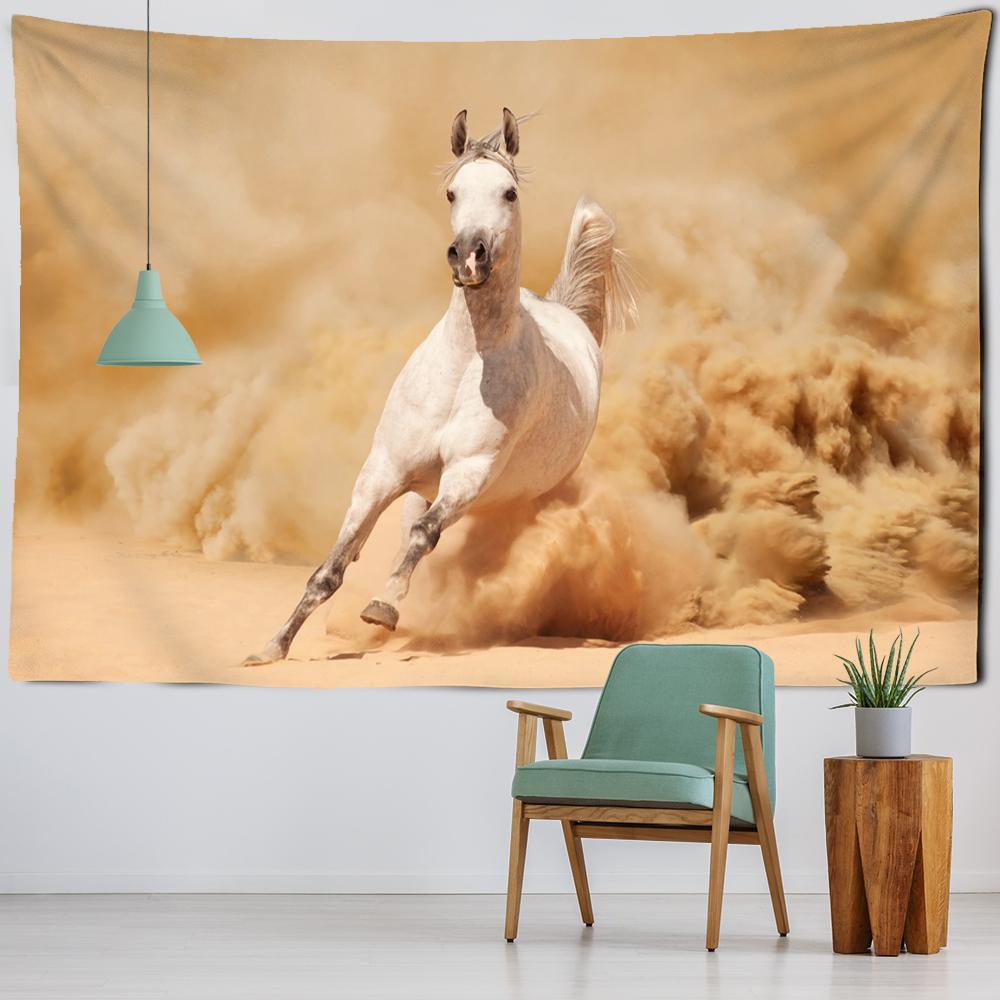 Wandteppich mit Sporen, Pferd im Galopp, chinesische Tuschemalerei, Hippie-Natur, Bohemian-Schlafsaal-Studio-Dekor