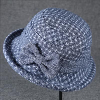 Medium and Old Woolen Basin Hat Old Thickened Warm Hemming Bucket Hat Bow Hat Plaid Retro