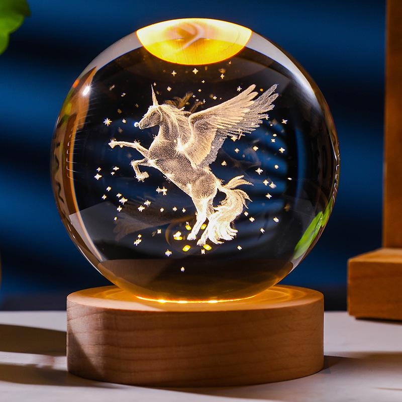 Flickering Crystal Ball Night Light with Engraved Solid Wood Base - Perfect as a Birthday Gift or Creative Graduation Ornament.