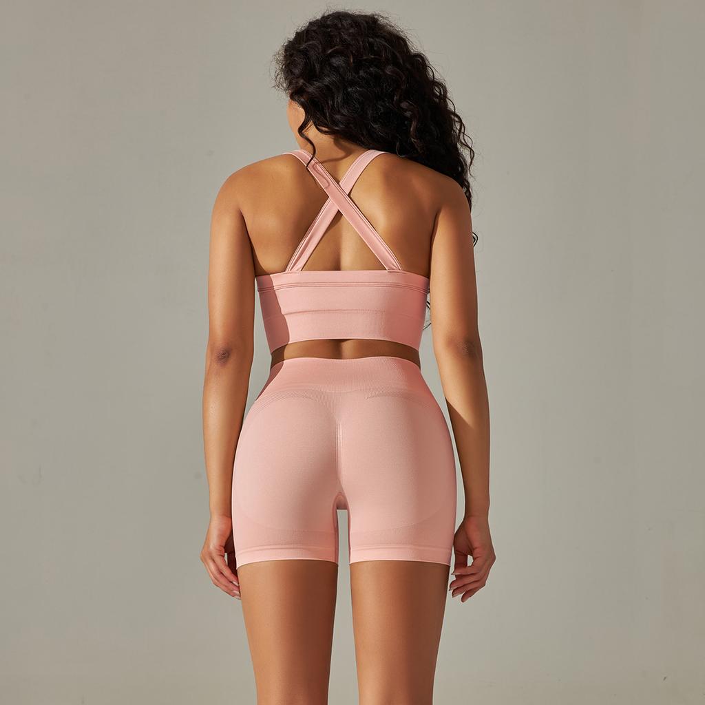 New European and American Seamless Back Cross Shoulder Straps Sports Vest Bra Set Running Fitness Yoga Pants