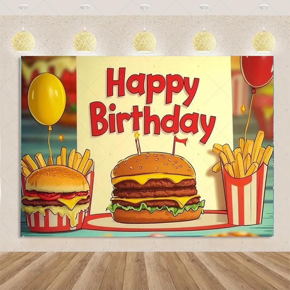 Pizza Hamburger Backdrop Supplies Quick Food Kid Birthday Party Decoration Cola French Fries Background Banner Photography Prop