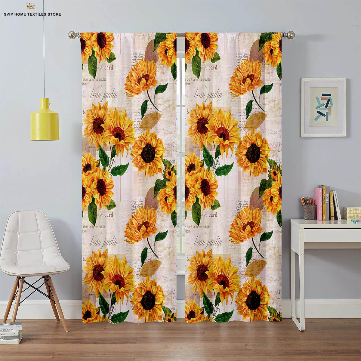 

Шторы с цветочным узором и принтом подсолнуха, Черный шелк, Светоблокирующие шторы, Идеально подходят для спальни, гостиной, кабинета, W100xH130(CM) folio&Rod pocket