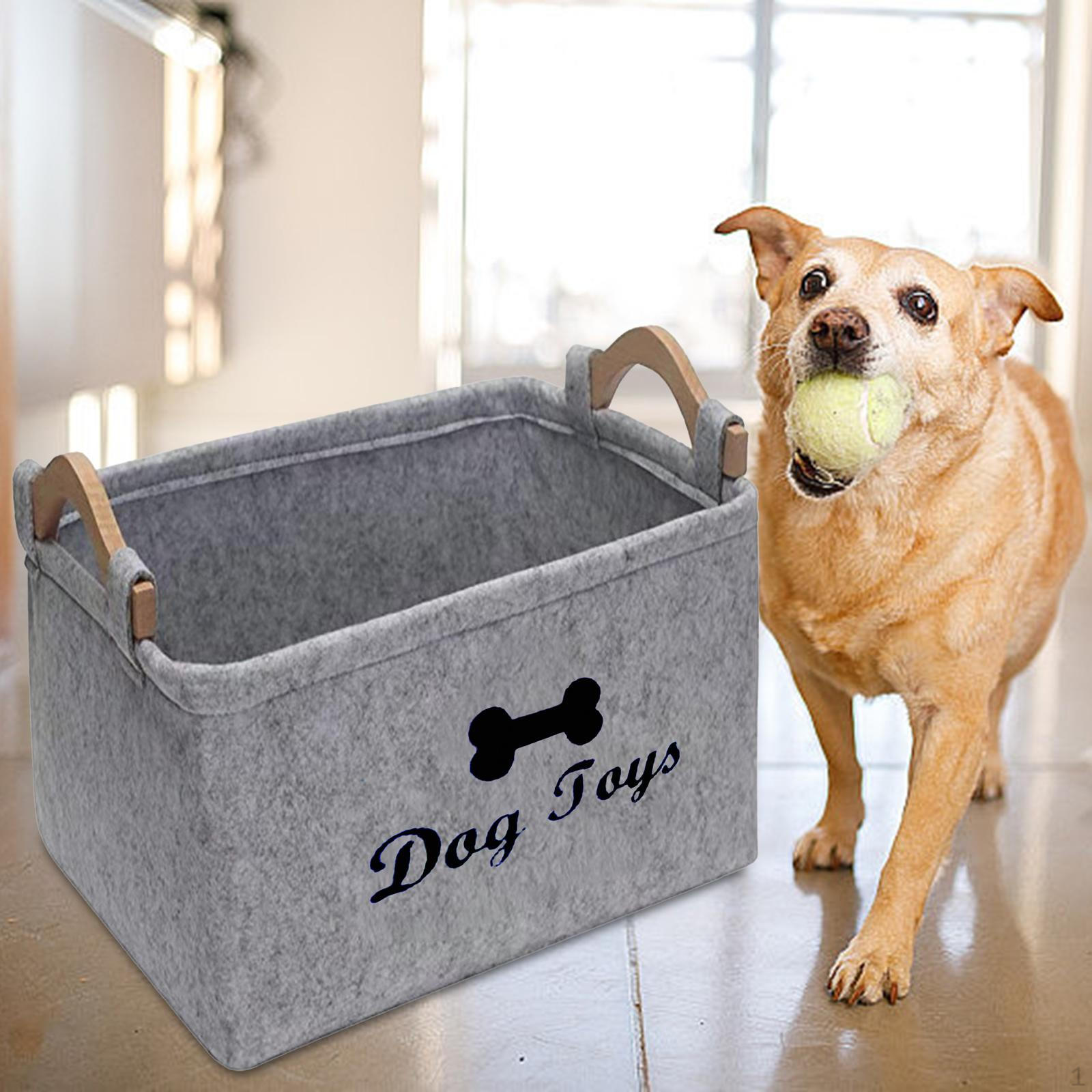Складной ящик для хранения игрушек для домашних животных с ручками, большая вместимость для принадлежностей для собак Gray Bone