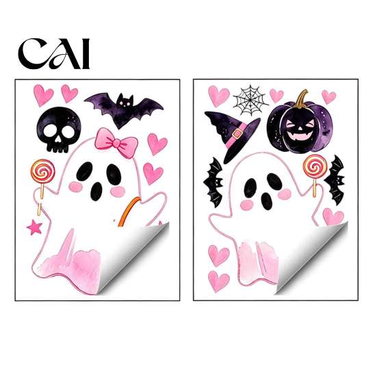 Removable Holiday Decor 2 Sheets Halloween Cartoon Ghost Window Cling, Spooky Decorative Decal Glass Sticker, Waterproof Static for Party Sticker