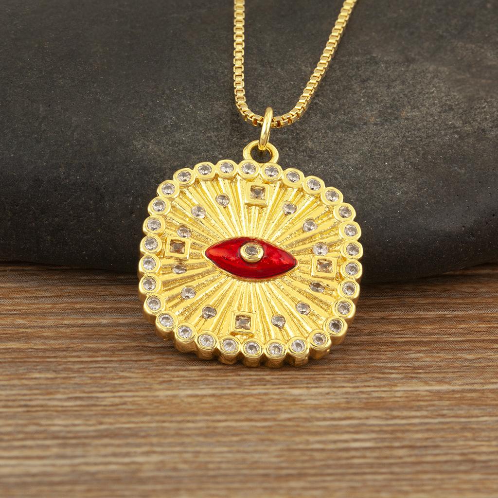 Nidin New Trendy Square Shape Evil Eye Charm Pendant Necklace For Women Men Copper Shiny Crystal Zircon Clavicle Chain Jewelry