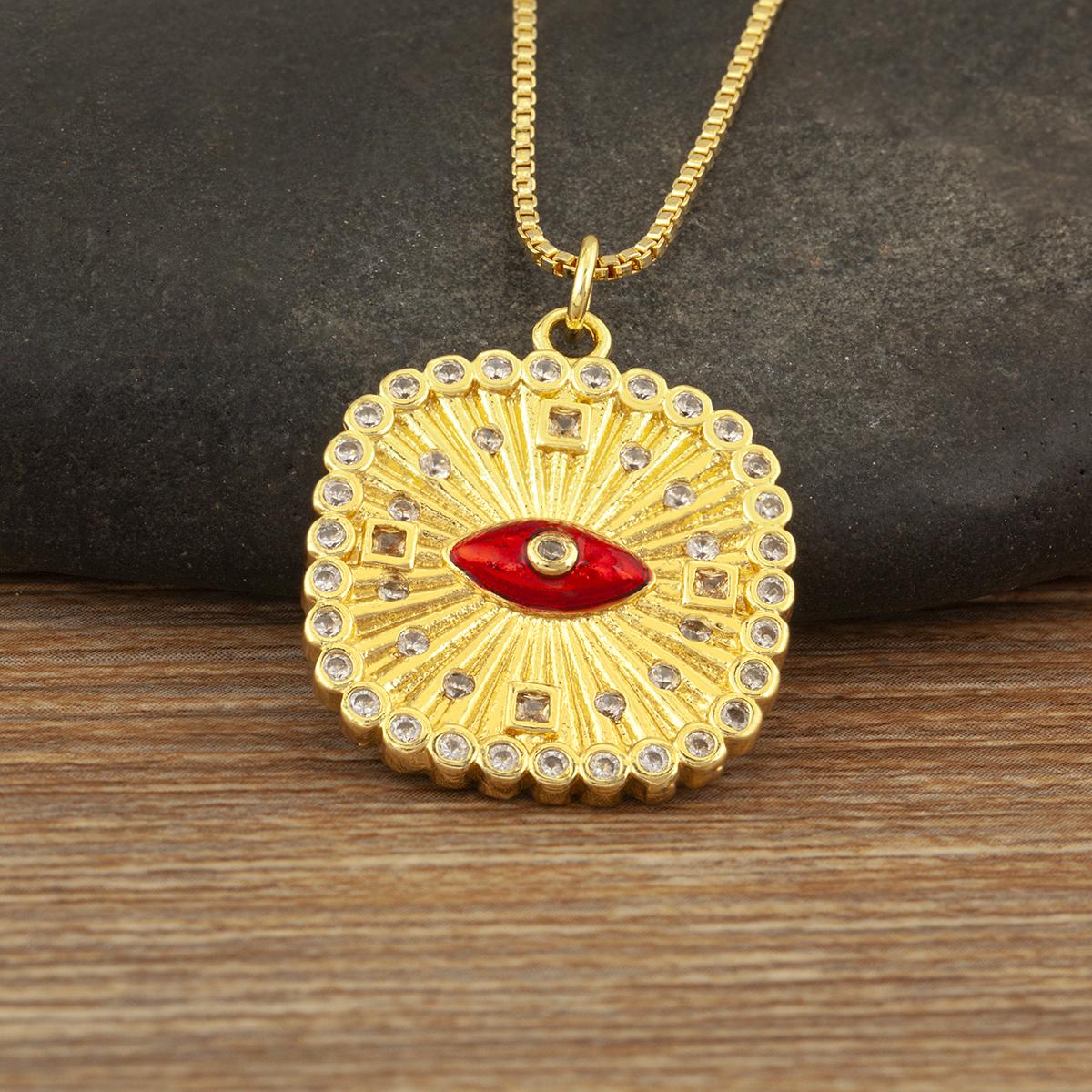 

Nidin New Trendy Square Shape Evil Eye Charm Pendant Necklace For Women Men Copper Shiny Crystal Zircon Clavicle Chain Jewelry червоний