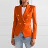 Women's Lapel Double Breasted Blazer Solid Color Long Sleeve Slim Fit Formal Business Short Suit Jacket