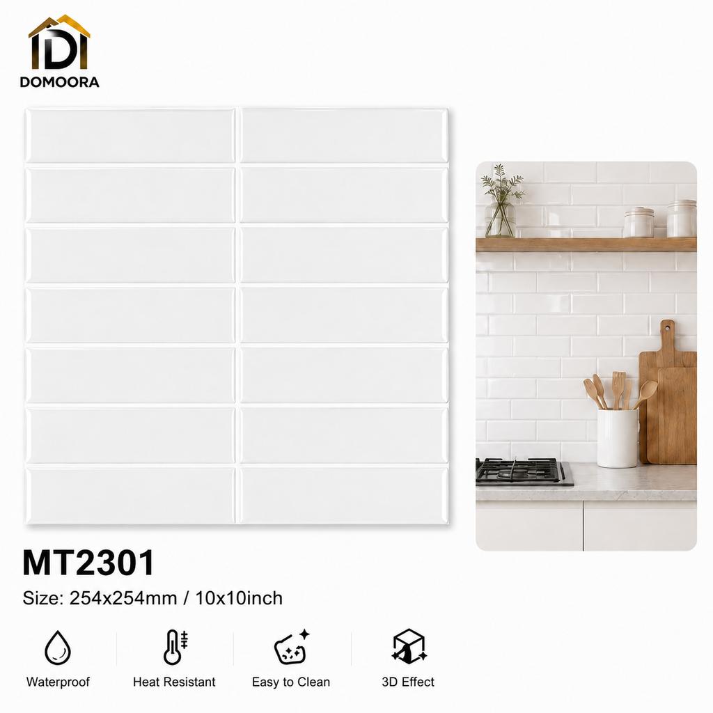 Waterproof Resin Mosaic Subway Wall Tile Peel Stick Glossy Self Adhesive Sheets for Rental House Upgrade Decor