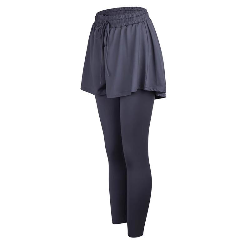 Fake Two-piece Fitness Pants and Skirts for Women with High Waist Belly Tight Leggings Wearing Running and Anti-embarrassing Quick-drying Yoga Pants