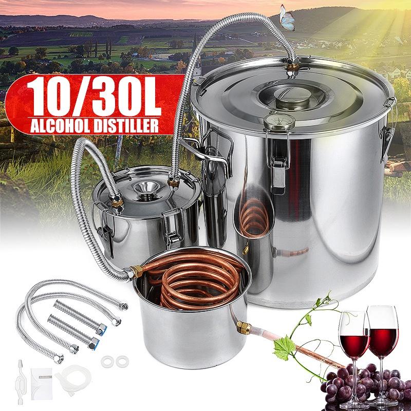 Rustfritt Stål Destillator Moonshine Alkohol Kobber DIY Vann Vin Eterisk Olje Bryggesett 10L/30L Hjem Ny