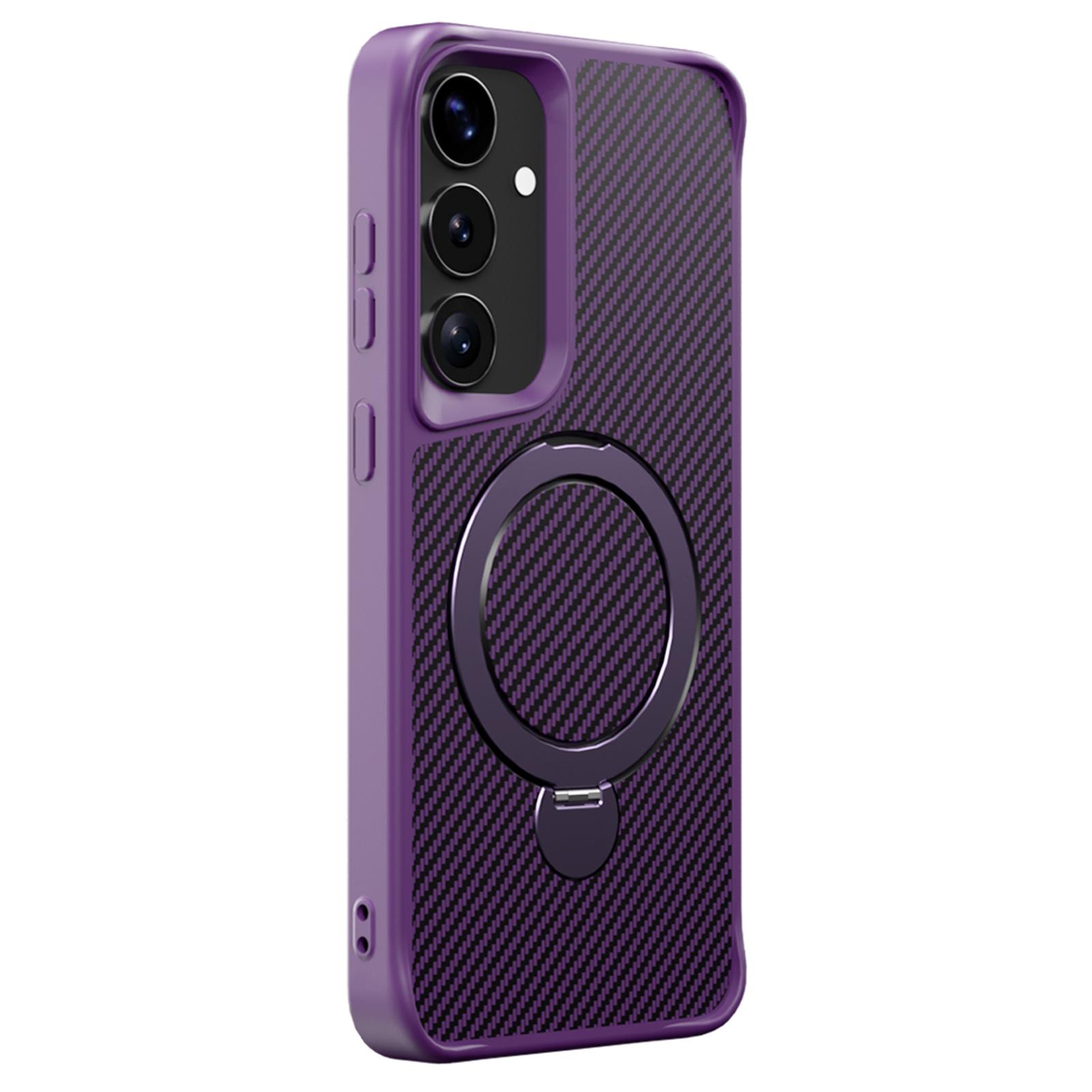 

For Samsung Galaxy S25/S24 Phone Case with Magnetic Kickstand TPU+PC Carbon Fiber Back Cover Purple