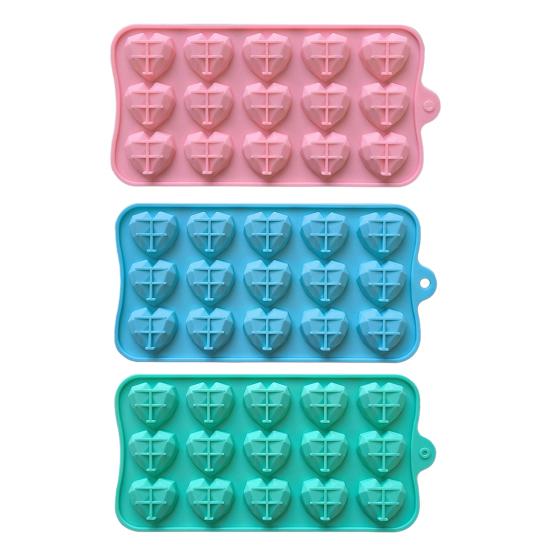 3D Diamond Heart Silicone Mold 15 Grid Diamond Love Heart Shaped Mold Tray Silicone Baking Pan Mold for Making Cake Chocolate Mousse Dessert