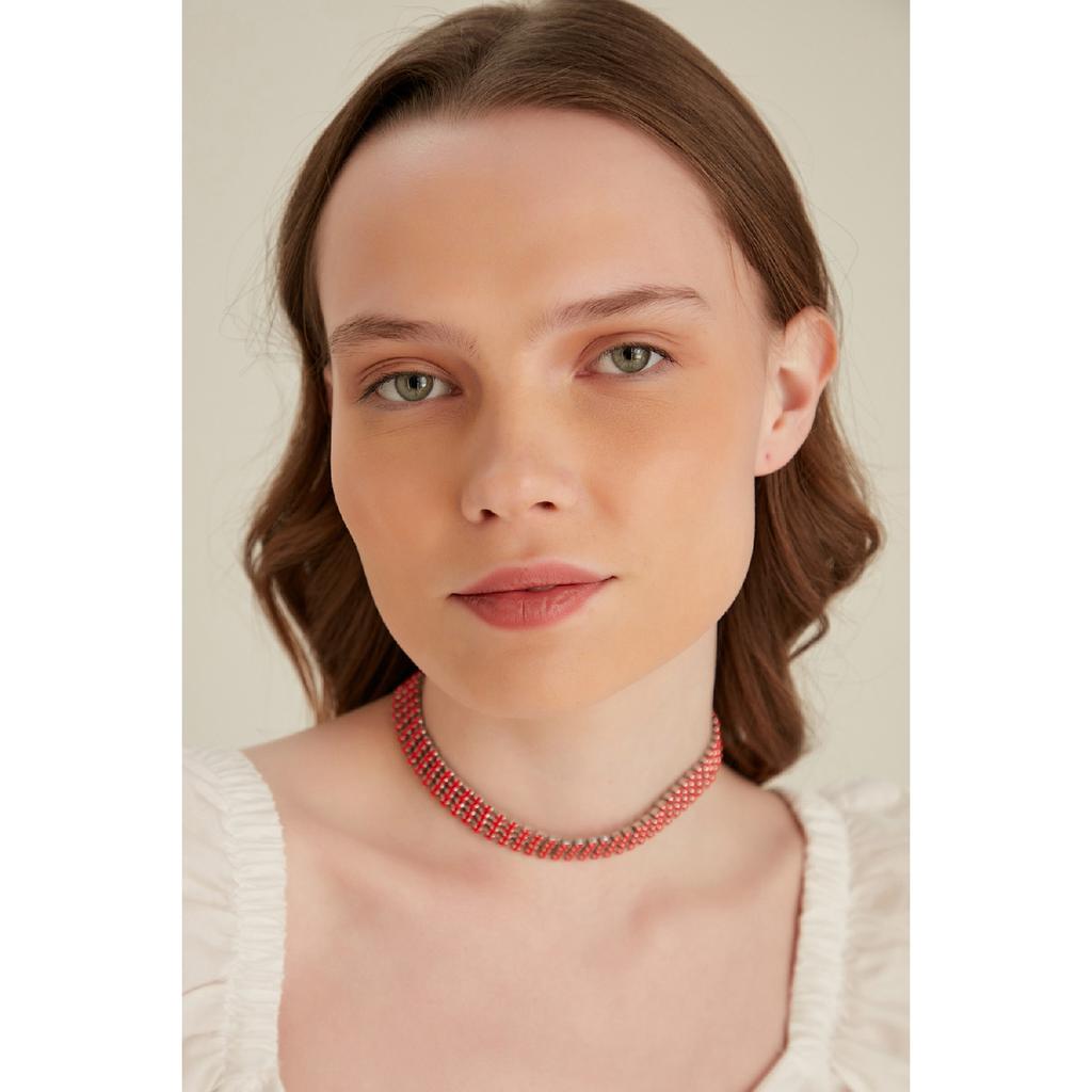 Damen 4-reihiges Modell Zirkon Stein Silber Diamant Halskette Abendkleid Halsband Verlobung Hochzeit Braut Halsband Halsband