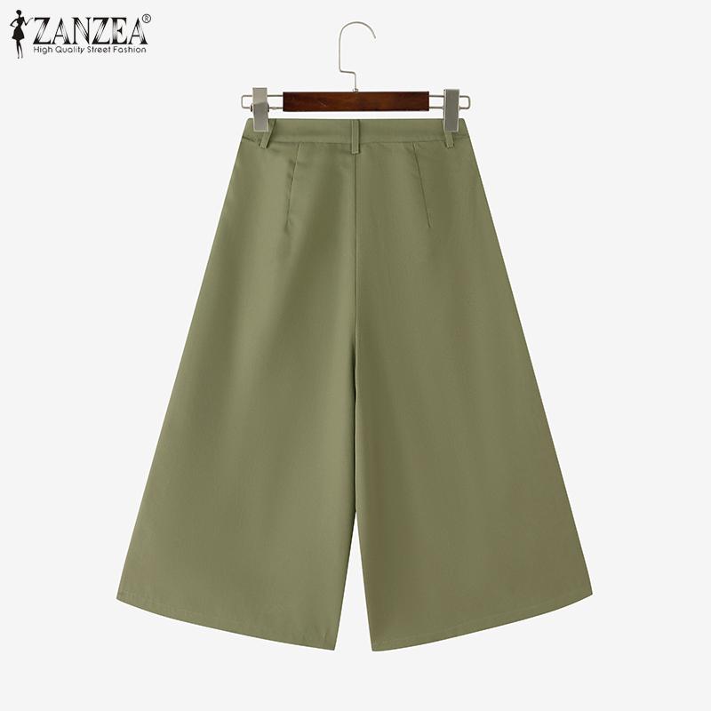 ZANZEA Women Casual Solid Color Loose Wide Leg Capri Pants
