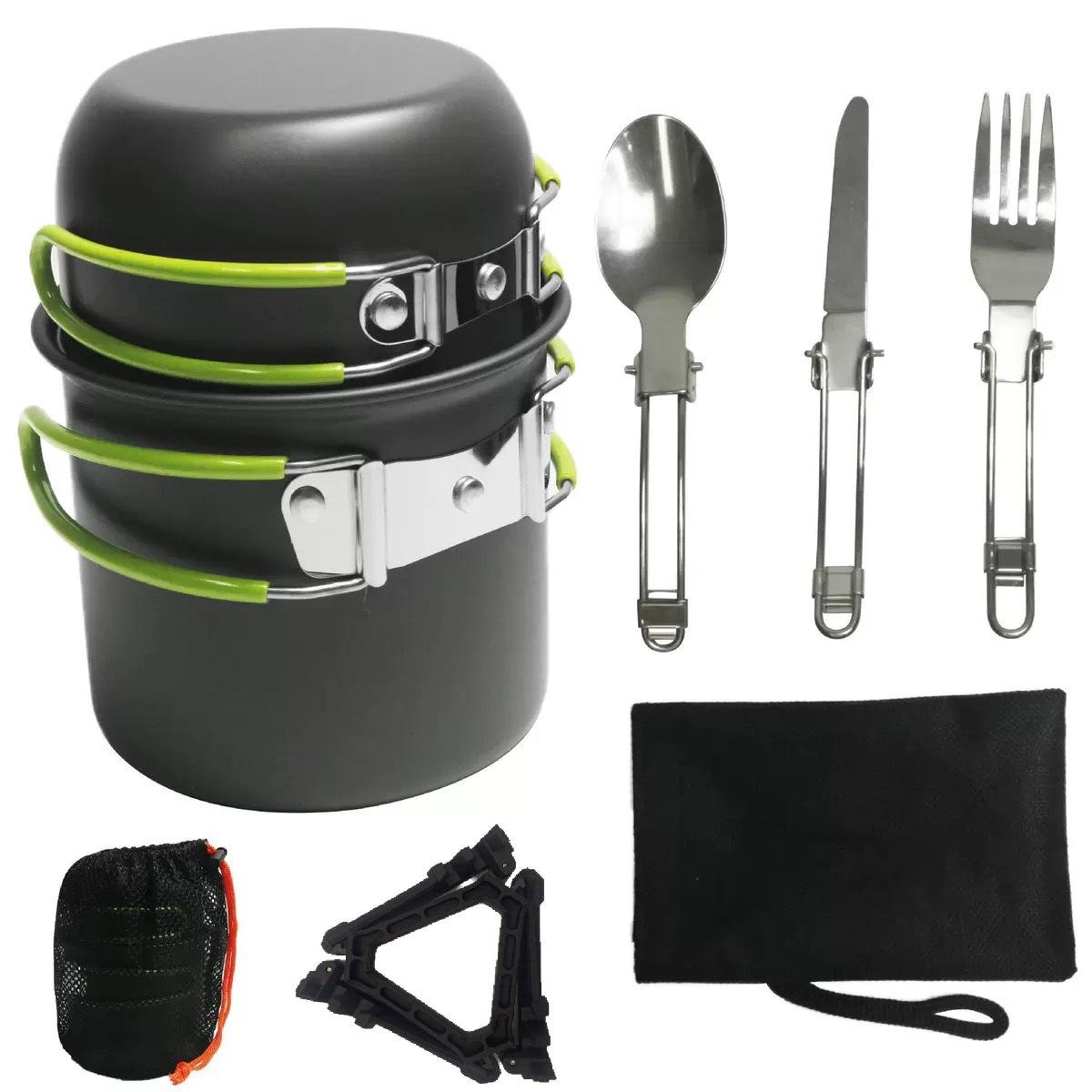 Ds101 Camping Pots, Portable Cookware Backpacker Pot Set Camping Cutlery Cookware Set Pot Outdoor Products зелёный