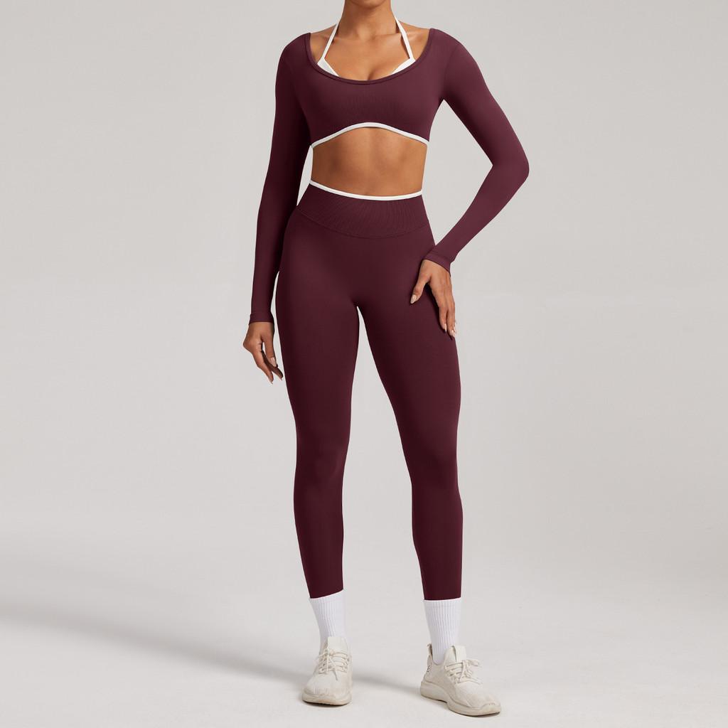 Seamless Yoga Set Long Sleeve Fitness Wear With Moisture Wicking For Women Outdoor Running