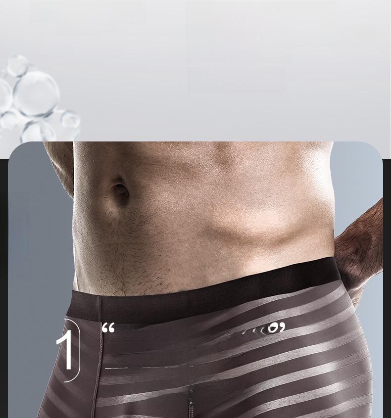 Men's Ice Silk Breathable Boxer Briefs: Antibacterial, Lightweight, Striped Summer Underwear.
