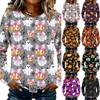 Women's Flannel Long Sleeve Top with Halloween Print Neck Pullover Shirt