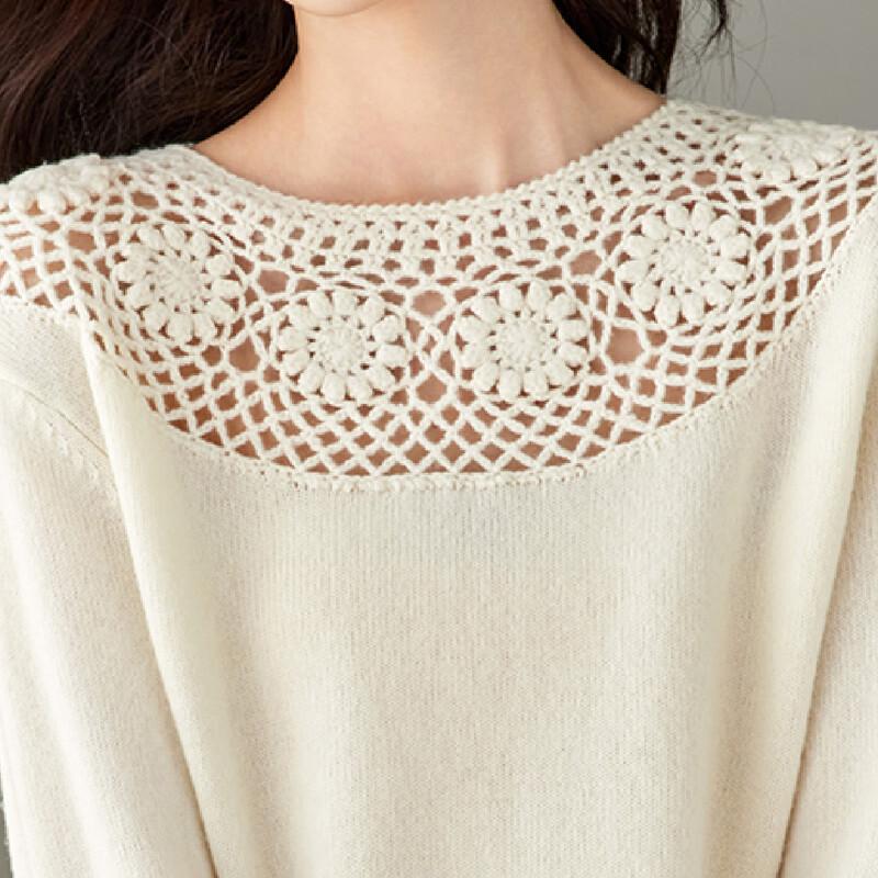 Srcr Women's 100% Merino Wool Hand-Crocheted Knit Sweater