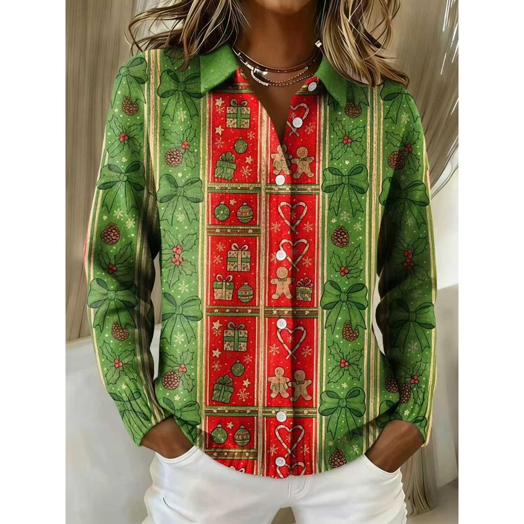 Damenhemd mit Revers und Strickjacke, Einfarbig gestrickt, 3D-Druck, Weihnachten, Herbst, Winter