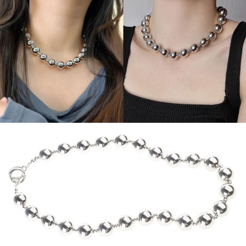 Stylish Beaded Necklace Handmade Alloy Clavicle Chain Silver Beaded Ornament