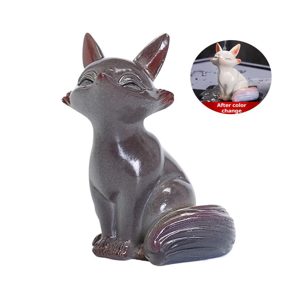 1/2pcs Little Fox Color Changing Tea Pet Ceramic Ornament Creative Home Office Decor Desktop Teaware Tea Ceremony Tradition Gift