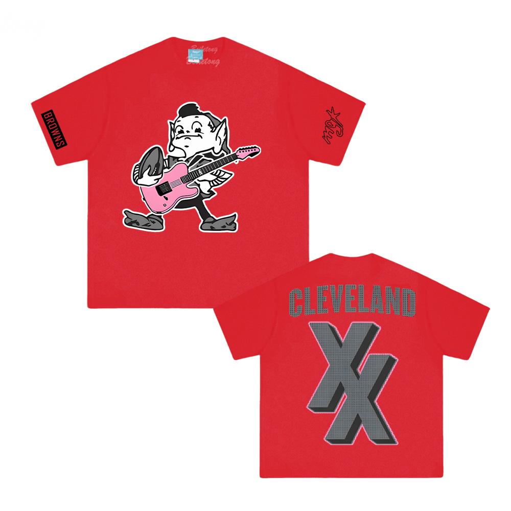 Футболка Mgk X Cleveland Browns Футболка Mgk в стиле рукава певца Высокое качество 100% хлопок Удобные топы Харадзюку Летняя футболка XS красный