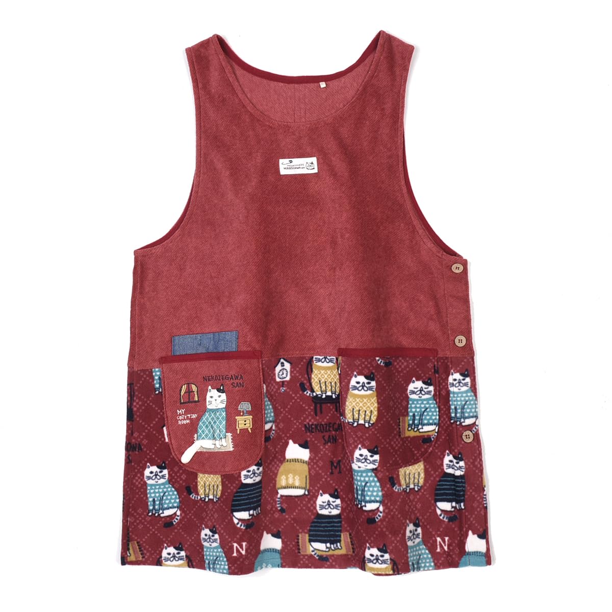 

Fleece Fleece Side Button [Kusuguru Japan] Apron, Apron, Red, M-L