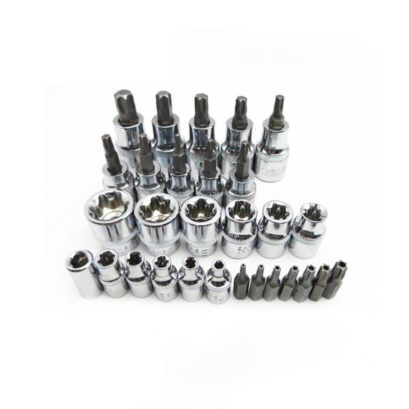 29 Pieces Torx Socket Bit Set Metric Male Female Socket & Bit Set for Cr-V Steel