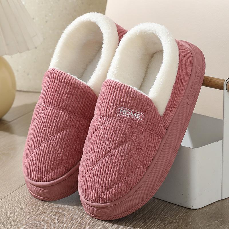 New autumn and winter thick-soled warm cotton slippers home indoor non-slip plush couple confinement cotton shoes outside