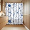 1Pc 2D Flat Printing Floral Pattern Shower Curtain With Blue Line Art,, Includes 12 Hooks, Bathroom Accessory, 2D Flat