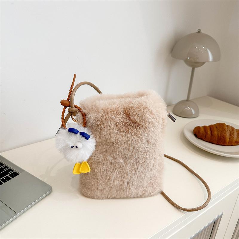 Autumn and Winter New Plush Change Messenger Bag Lipstick Mobile Phone Shoulder Card Bag Cute Fluff Bag