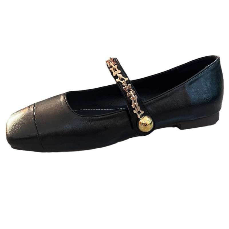 One-word buckle square head single shoes women's 2025 new shoes French Mary Jane women's shoes black Xiaoxiang evening breeze flats
