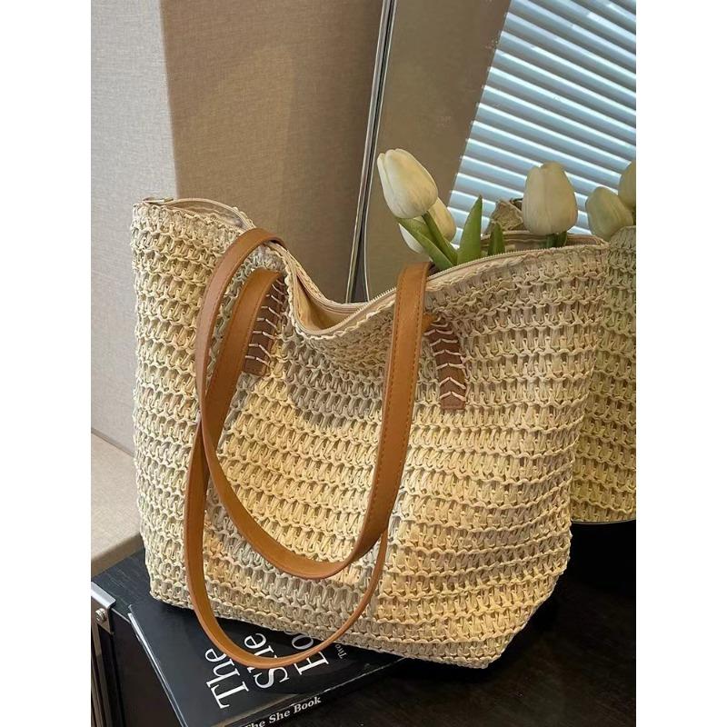 Niche design versatile woven bag women, new summer fashion large-capacity commuter straw bag tote bag