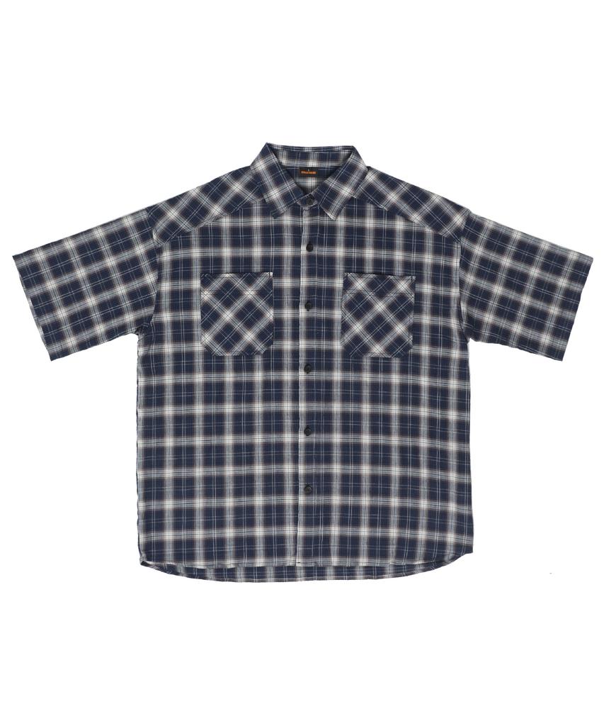 STAGE NAME Bridge Over Vintage Check Short Sleeve Shirt_Navy