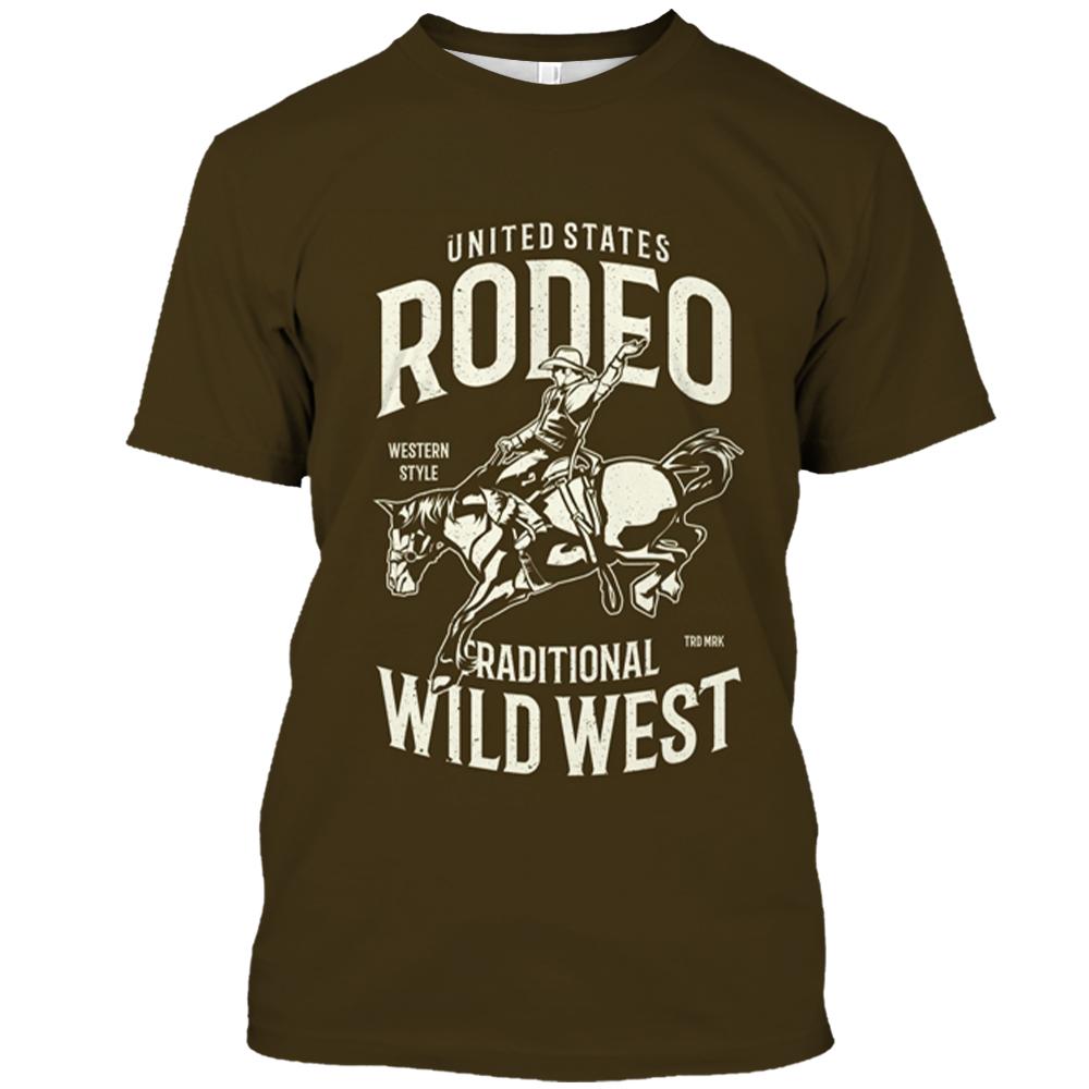 

Модная ковбойская футболка для мужчин, винтажная футболка с 3d принтом, летний пуловер, большой размер с короткими рукавами, американская уличная мужская футболка L