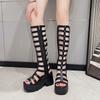 Fashion 2025 Women's Summer Boots Women Shoes Fashion Cutout High Top Sandals Breathable Striped Roman Shoes Platform Boots Thigh High