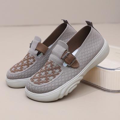 Shoes Women's Breathable Soft-soled Lightweight Single Shoes Comfortable One-pedal Lazy Flying Weaving Casual Non-slip Walking Mother Shoes