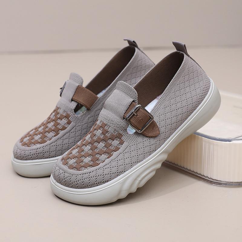 Shoes women's breathable soft-soled lightweight single shoes comfortable one-pedal lazy flying weaving casual non-slip walking mother shoes