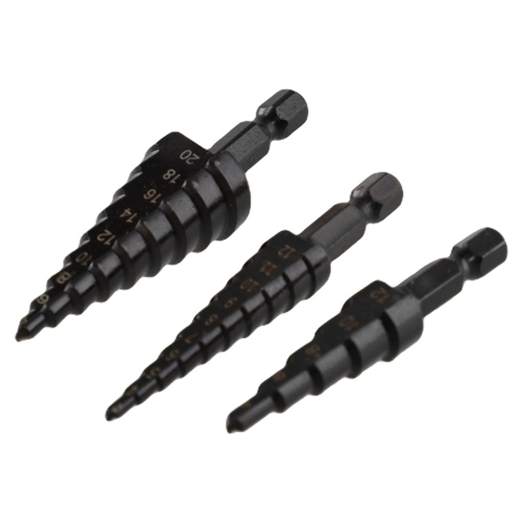 3-12mm 4-12mm 4-20mm Hole Step Drill Bit 3Pcs Black