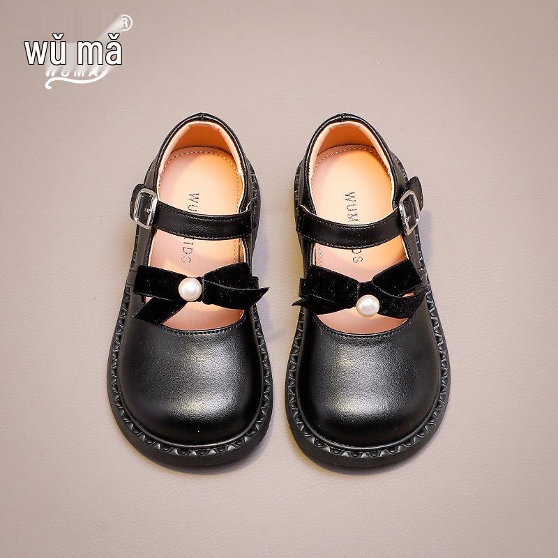 Wuma Girls Pearl Bow Princess Leather Shoes, Spring/Autumn 2025 Size 26-30, Set of 5 pairs, 64 yuan per pair