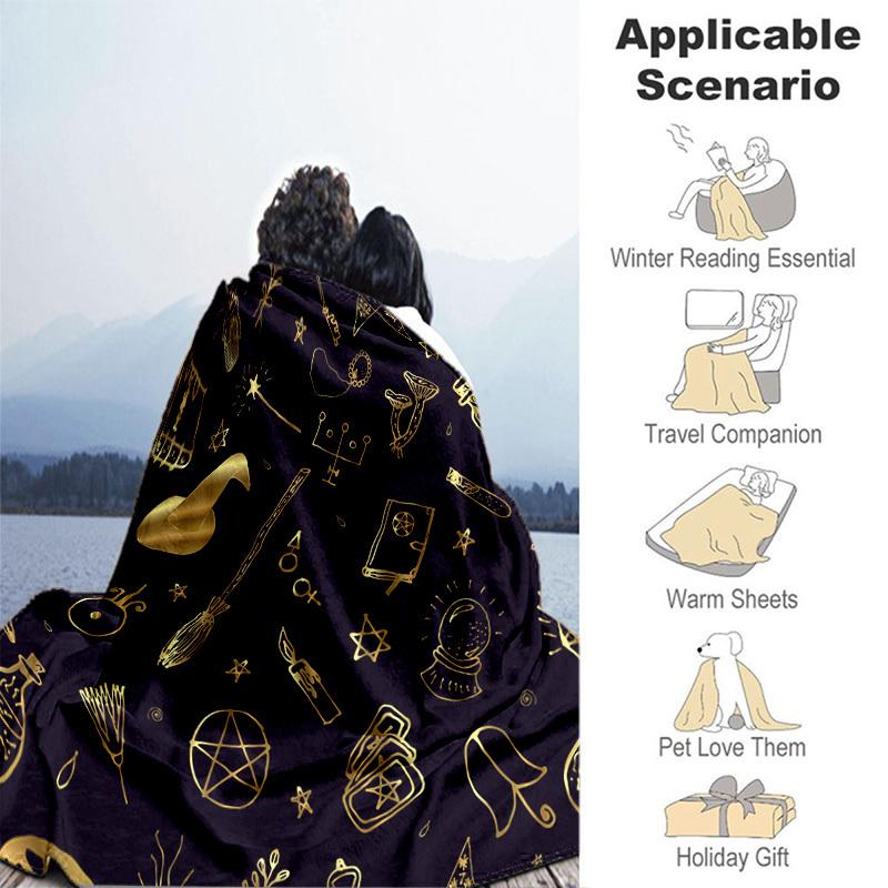 1pc Witchcraft Symbols Pattern Cartoon Blanket,Portable Throw for Travel & Camping, All Season Cozy Blanket,Ideal Gift