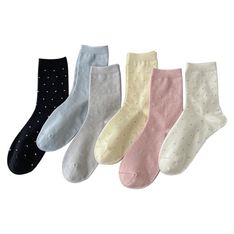 Female Autumn Simple Wave Dot Stars Boneless Tube Stack Socks