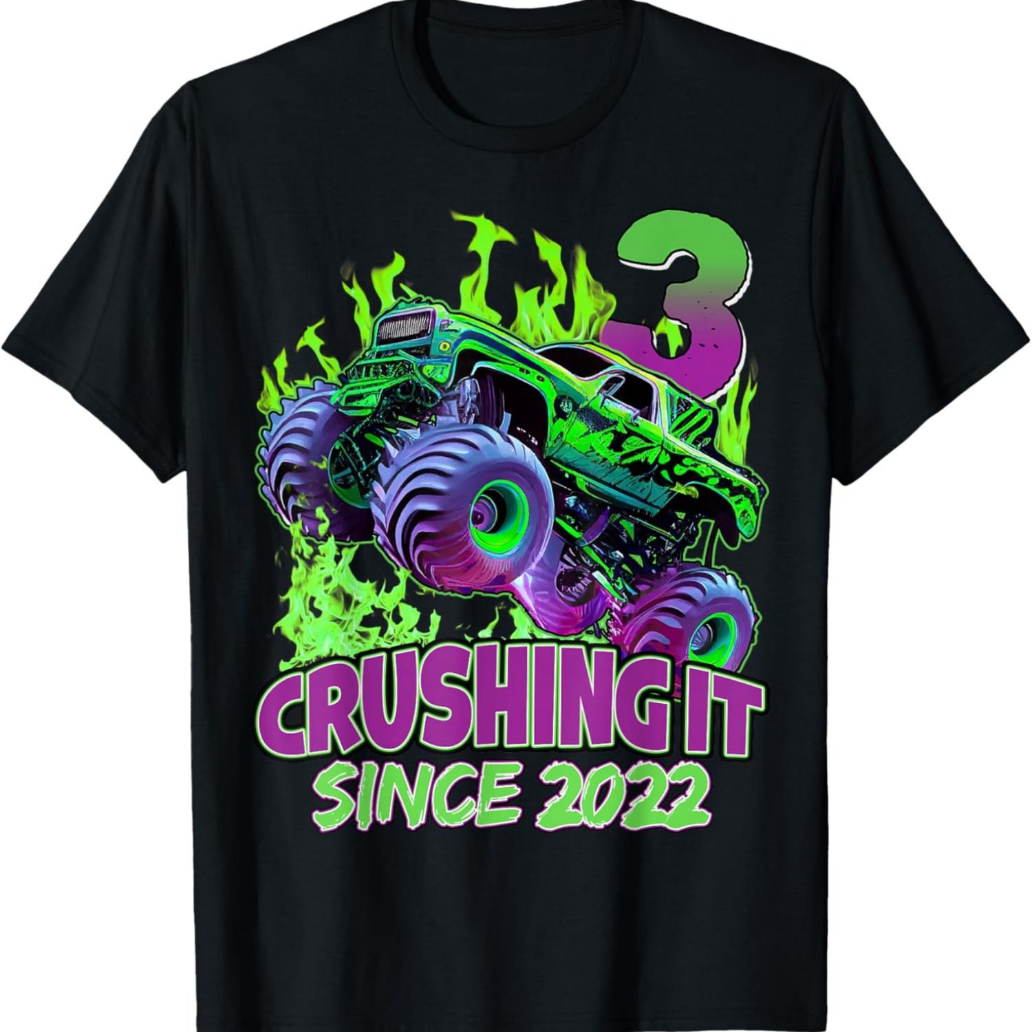 

Футболка на день рождения Монстр-трак для 3-летних мальчиков, 3-я вечеринка, родился в 2022 году XXXXXL чёрный