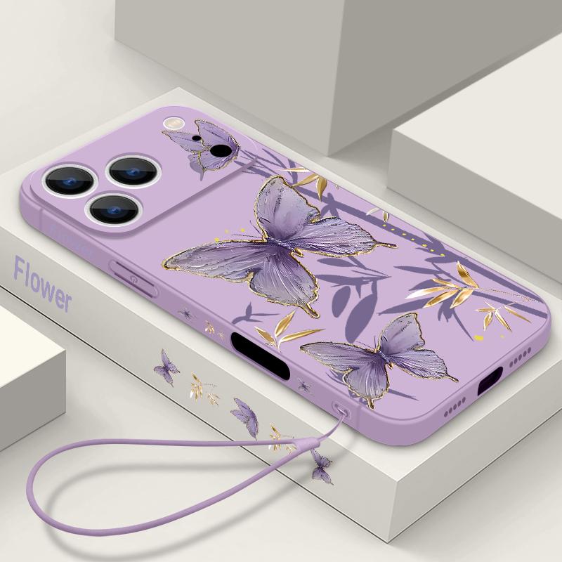 Case For Samsung Galaxy S24 S25 S26 Ultra S23 S22 Ultra S21 S20 FE Butterfly Bamboo Pattern Lanyard Case For Samsung A56 A17 A26 A16 A36 A55 A54 A15