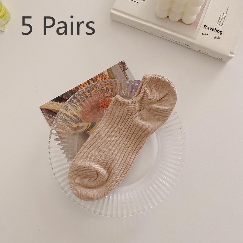 

5 пар женских весенне-летних однотонных носков с ярко-желтой лентой и силиконовыми нескользящими невидимыми носками 5 Pairs